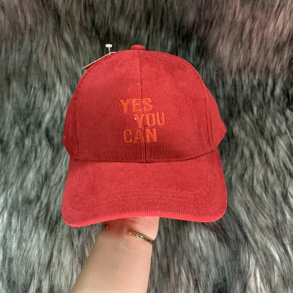 Nón Kết Ulzzang Vải Nhung Nỉ Thêu YES YOU CAN S025 [Ảnh Tự Chụp]