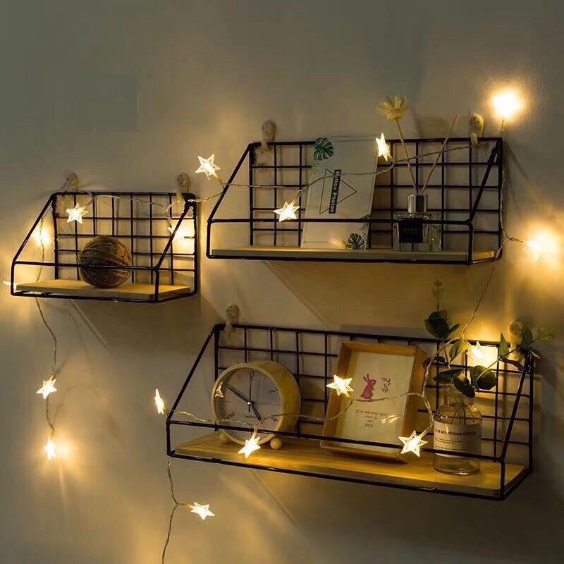 Kệ Sắt Treo Tường Đáy Gỗ,Kệ Trang Trí Nhà Cửa Decor Phòng,Giá Để Đồ Treo Tường(Tặng Đinh 4 Chân)