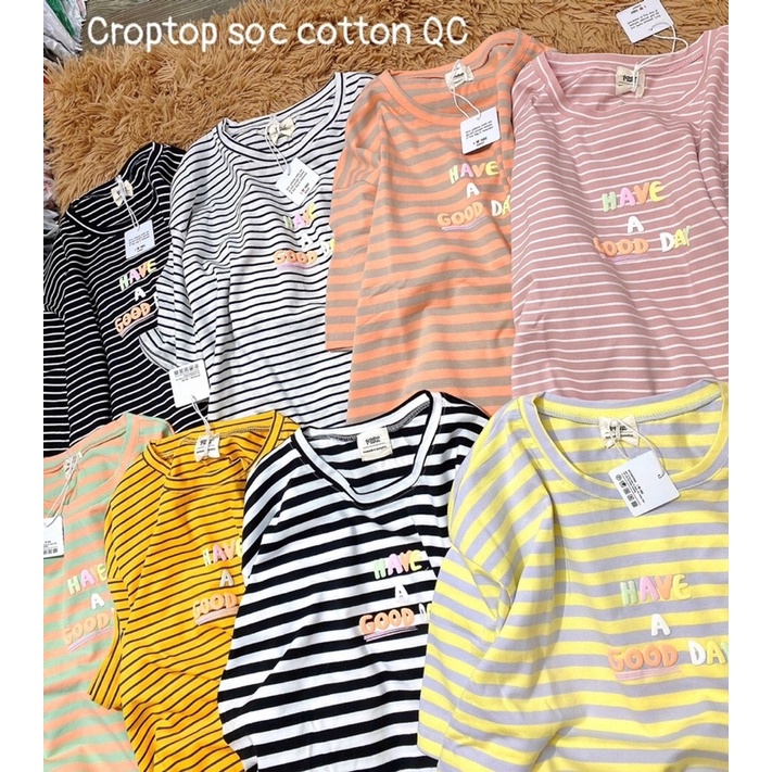 Áo Thun Sọc Nữ Croptop Cổ Tròn Phong Cách Hàn Quốc 40-60Kg