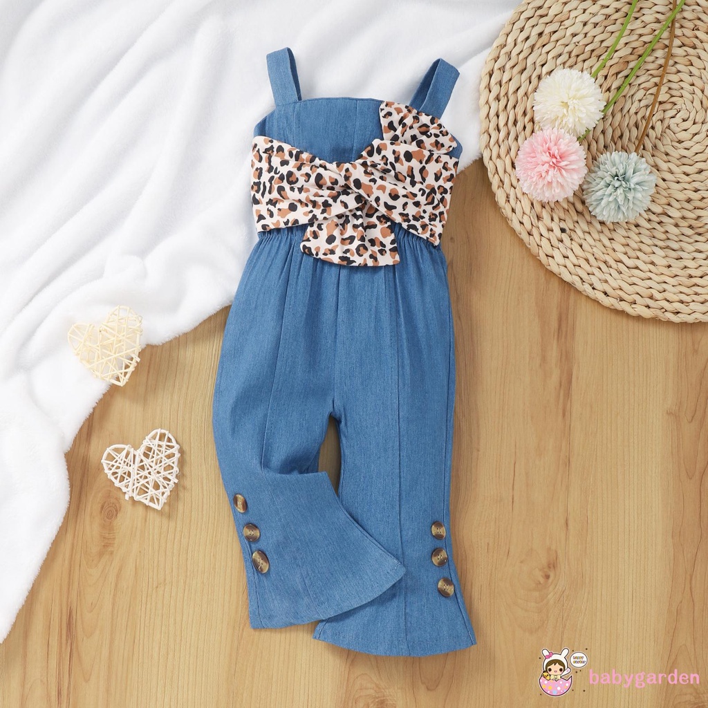 Bộ áo liền quần cổ vuông in họa tiết da báo màu hồng / xanh dương thời trang cho bé gái