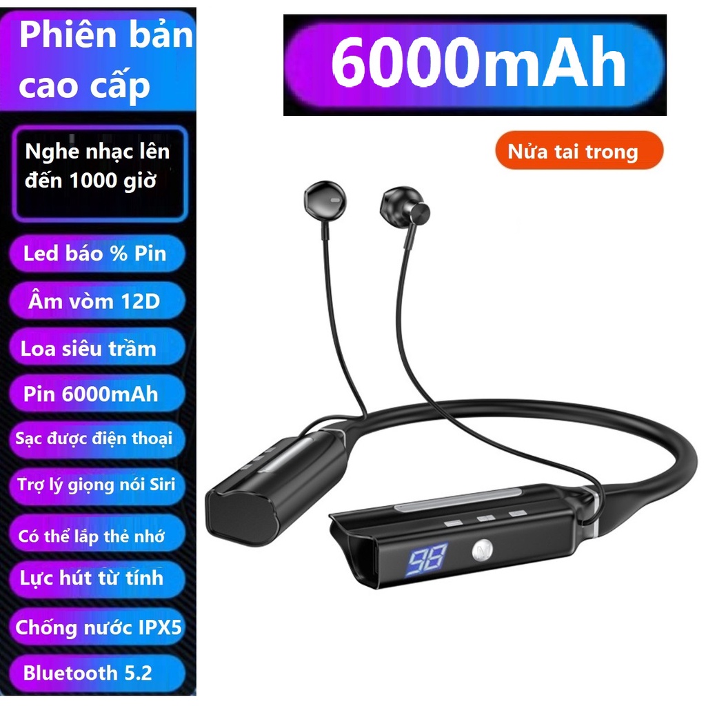 Tai Nghe Bluetooth 5.2 Sử Dụng Lên Đến 1000 Giờ , Led Báo % Pin , Có Thể Điều Chỉnh Bass / Treble