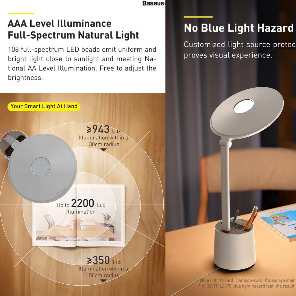 Đèn Để Bàn Đọc Sách Baseus Smart Eye Series Full Spectrum Double Light Source AAA Reading and Writing Desk Lamp
