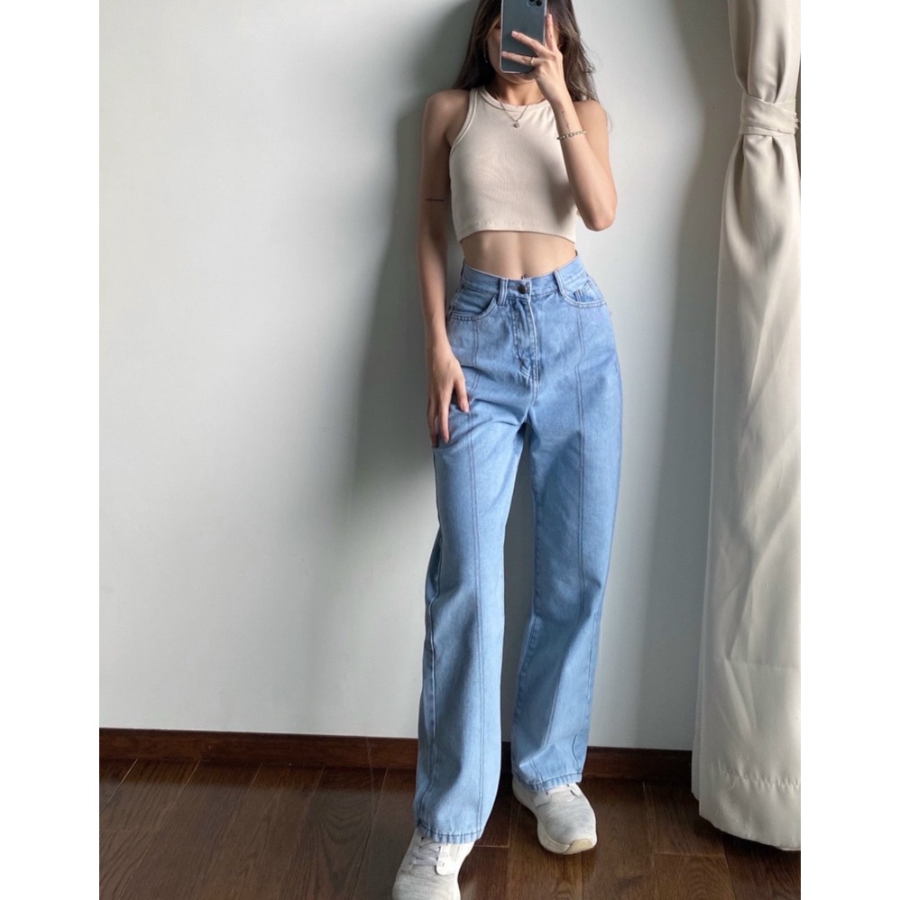 Quần jean dài ống rộng phong cách Hàn Quốc (Mã 1305)