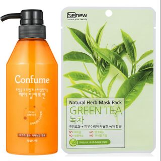 Combo [ Dầu xả khô dưỡng và Tạo kiểu Tóc Confume + 5 miếng đắp mặt nạ BENEW] Hàn Quốc