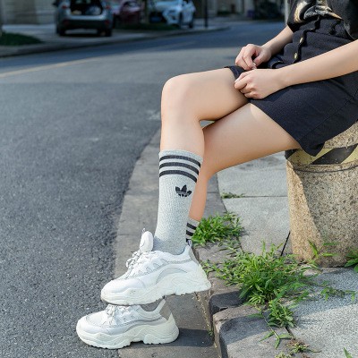 Vớ bắp chân ba sọc, tất cao cổ unisex nam nữ trắng đen xám NEKO
