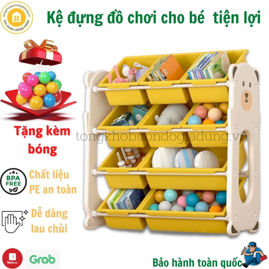 Kệ đồ chơi cho bé KATSU, giá sách hình gấu nhiều tầng đựng sách, kèm rổ nhựa 4 tầng