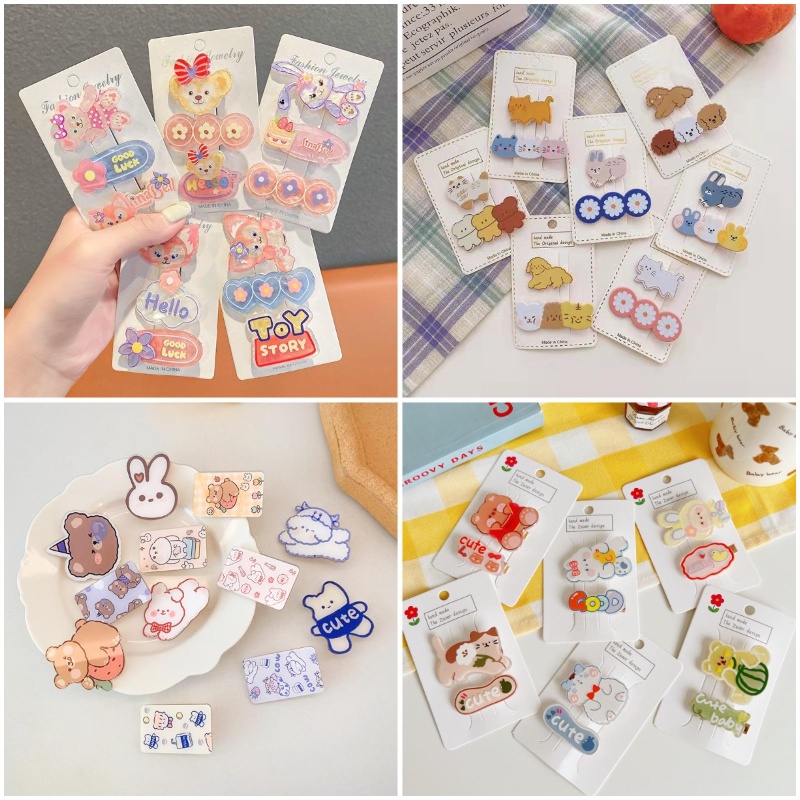 Bộ Kẹp Tóc Hình Gấu Hoạt Hình Dễ Thương Phong Cách Hàn Quốc Cho Bé Gái