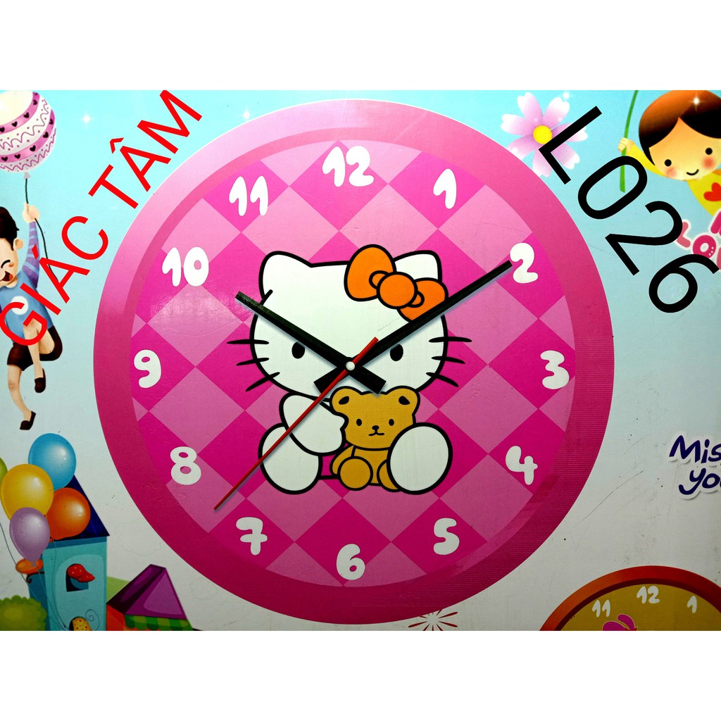 Tranh đá ĐỒNG HỒ TRÒN MÈO KITTY - 30x30cm - L026 - TUỔI MẸO - tranh đá chưa làm - chưa gắn đá - chưa đính đá