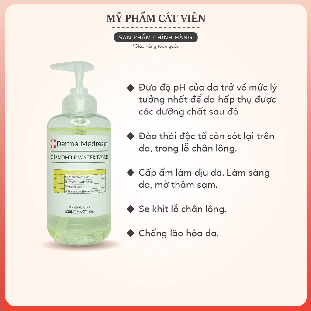 Toner hoa cúc Derma, dưỡng ẩm dưỡng trắng, giảm mụn giảm thâm, làm sạch da Me'dream Thụy Sỹ 500ml,