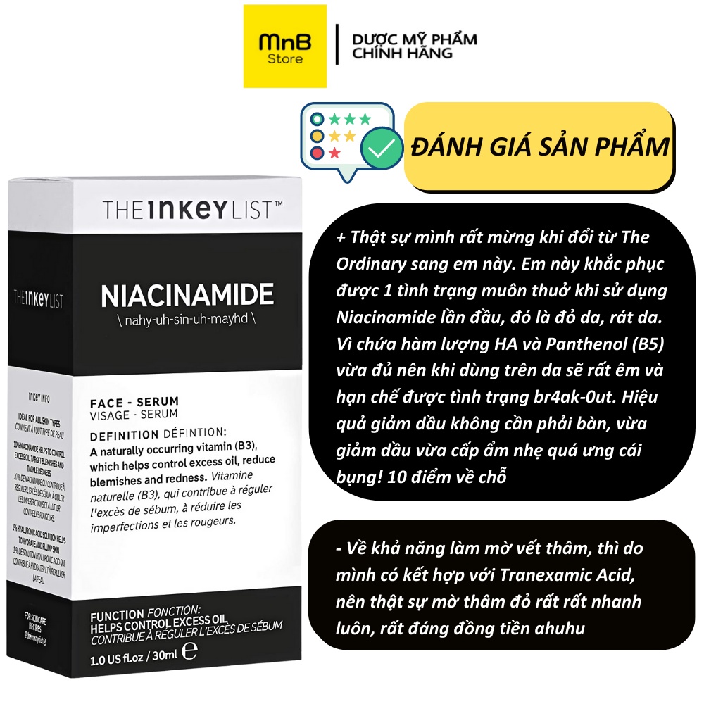 Serum The Inkey List Niacinamide Giảm Mụn Kiềm Dầu Thu Nhỏ Lỗ Chân Lông 30ml