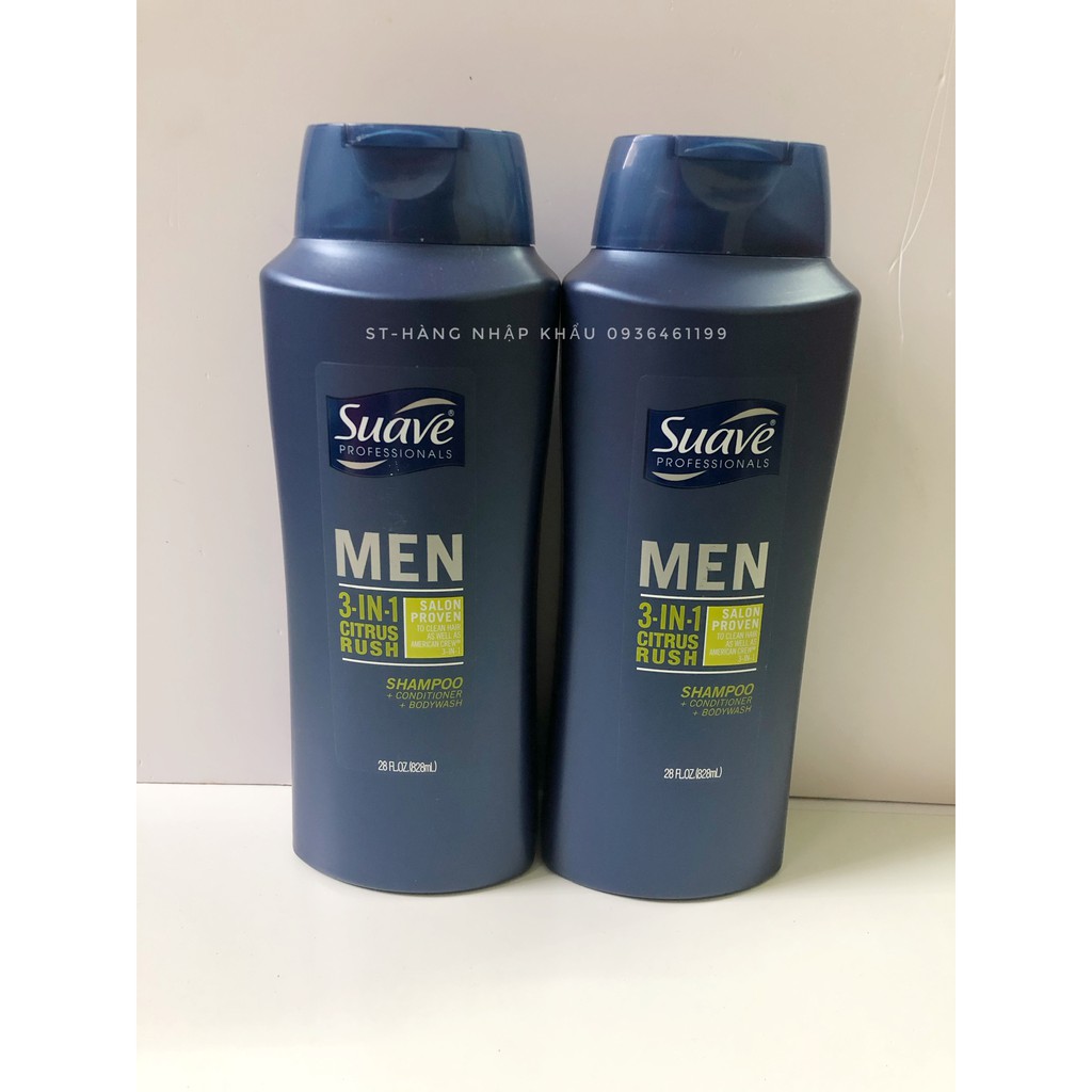 Dầu tắm, gội, xả Suave Men 3 in 1 828ml Mỹ Siêu thơm