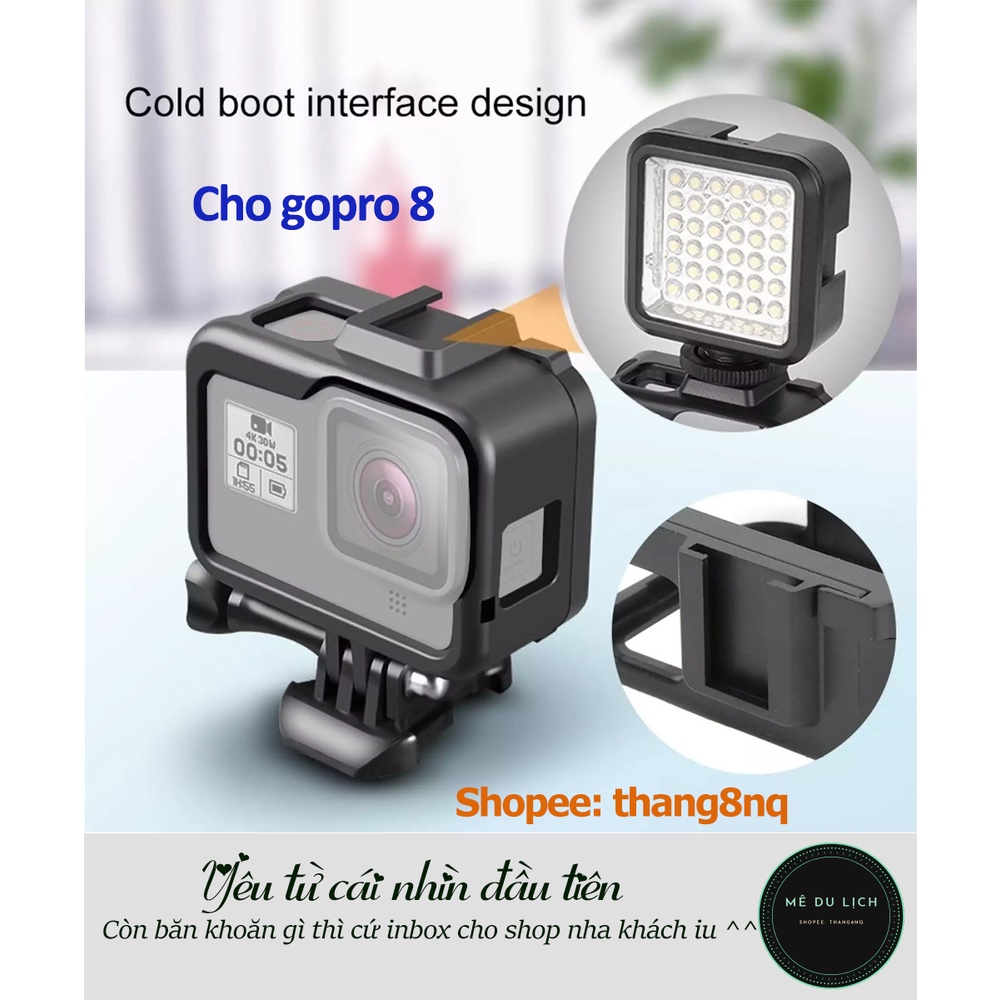 Khung nhựa ABS cho Gopro 8 quay vlog | gắn đèn led, cắm sạc trực tiếp