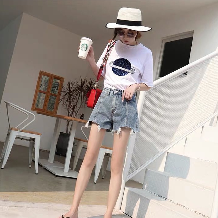 Quần Short Denim Lưng Cao Thời Trang Hàn Quốc Dành Cho Nữ