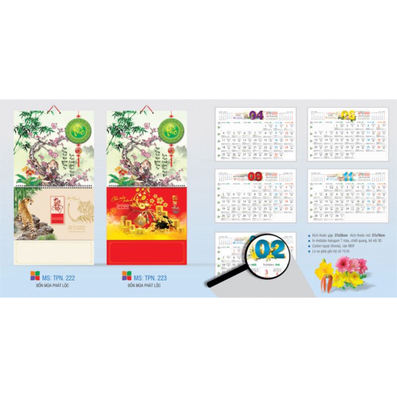 Lịch bộ số lò xo giữa 13 tờ 2022