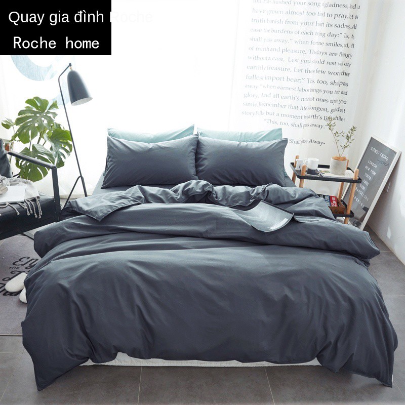 Bộ chăn ga gối đệm màu thuần 1.5 cotton nguyên chất chải lông drap trải giường 3 mảnh tấm khăn full lưới đỏ 4