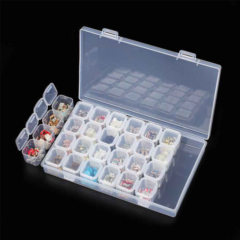 [Mapde] 28 Slots Nail Art Storage Box Plastic Transparent Display Case Organizer Holder for Rhinestone Beads Ring