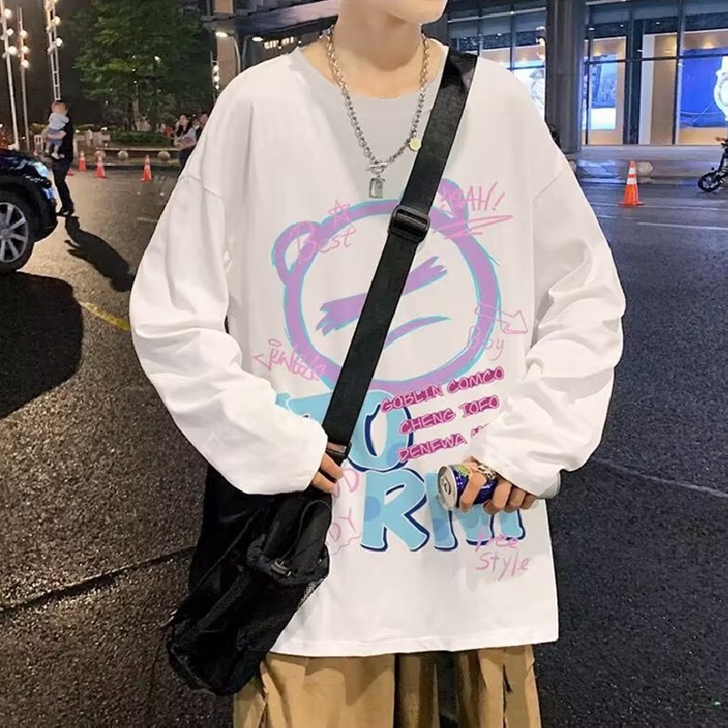 Áo Thun Tay Dài Dáng Rộng In Họa Tiết Hoạt Hình Phong Cách Nhật Bản Thời Trang Cho Nam Và Nữ size M-5XL
