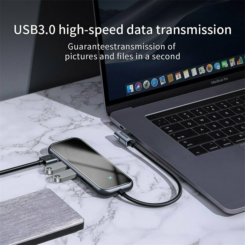 Bộ USB C Hub Baseus Mirror Series mở rộng USB 3.0, 3.5mm, HDMI 4K@30Hz,sạc không dây Apple Watch cho Macbook, Laptop...