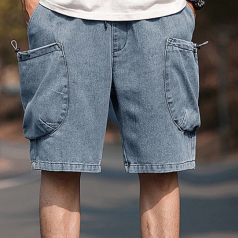 Quần short nam ống rộng, quần short lưng thun, vải Jean (denim) túi hộp