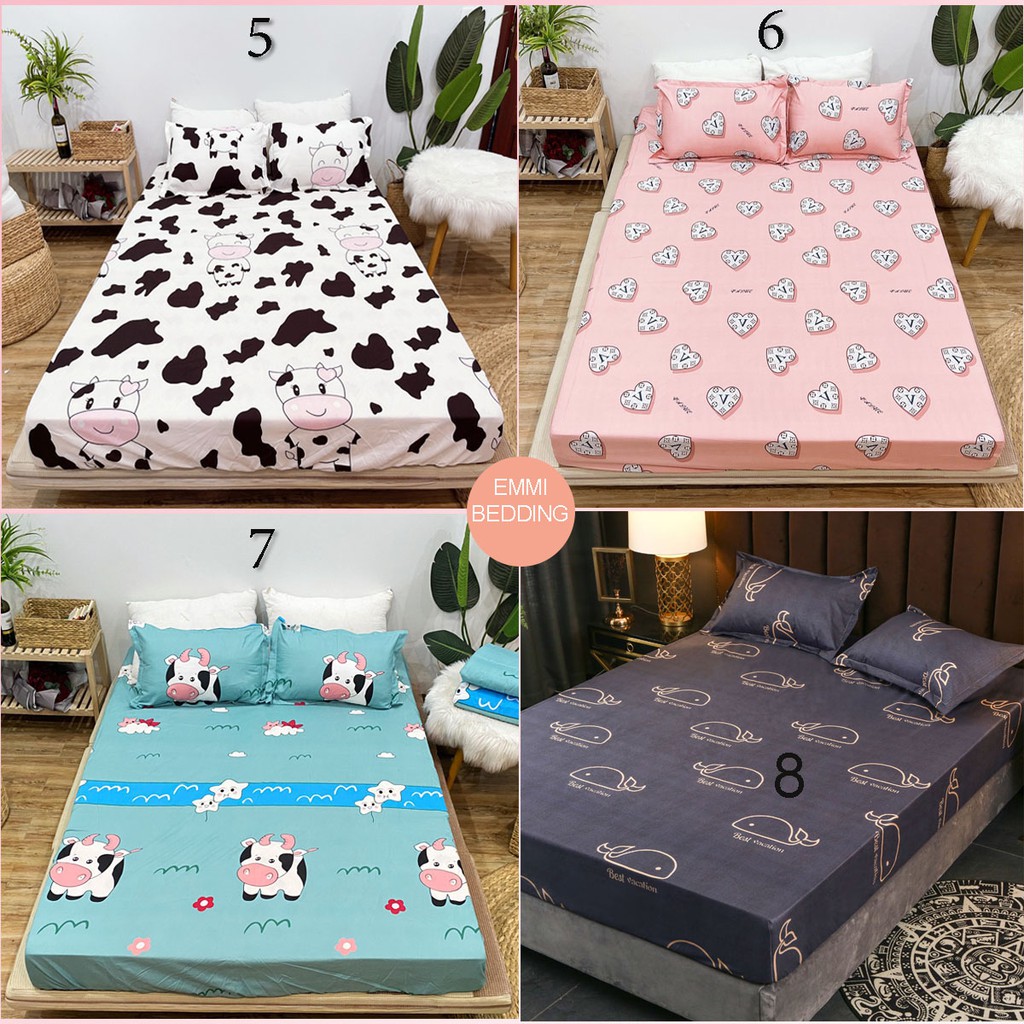 Bô ga gối cotton poly EmmiBedding, ga chun và 2 áo gối nằm siêu xinh