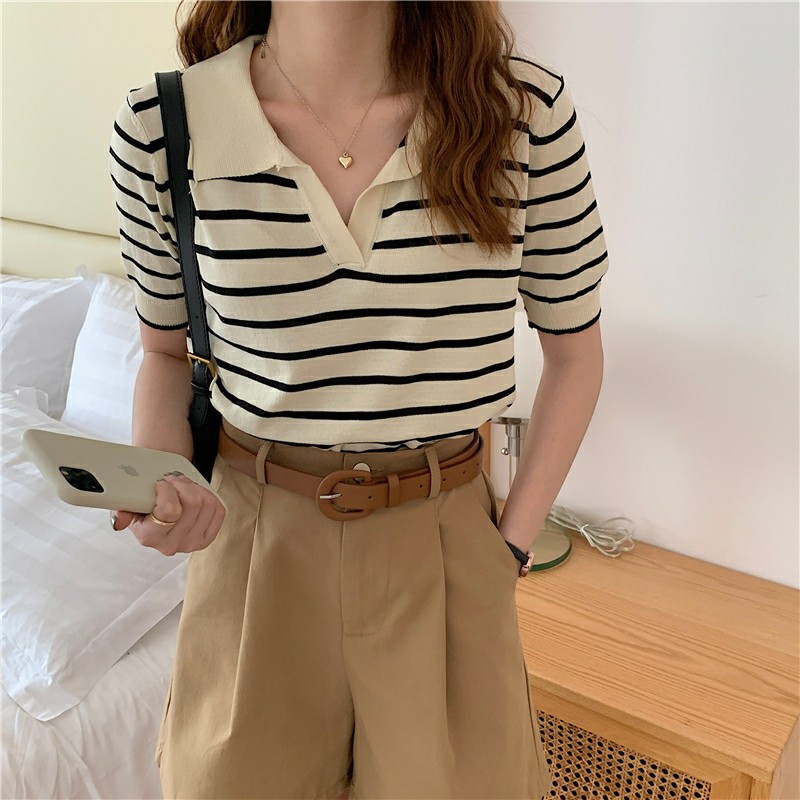 Áo Polo Kẻ Ngắn Tay Phong Cách Hàn Quốc