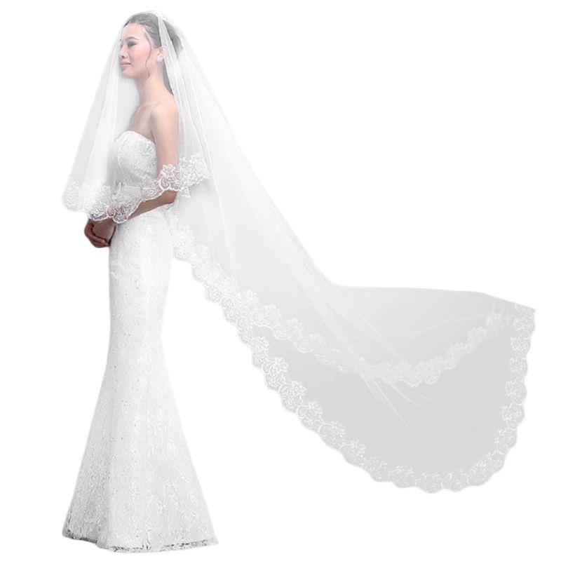 Mạng Che Mặt Thêu Ren Hoa Xinh Xắn Cho Cô Dâu Edge