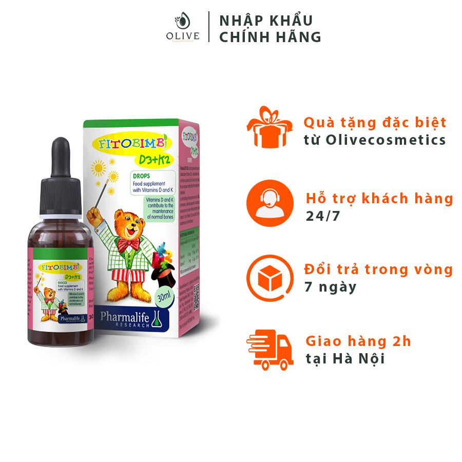 TPBVSK Vitamin D3 Fitobimbi D3+K2 30ml - Hỗ trợ trẻ hấp thu canxi