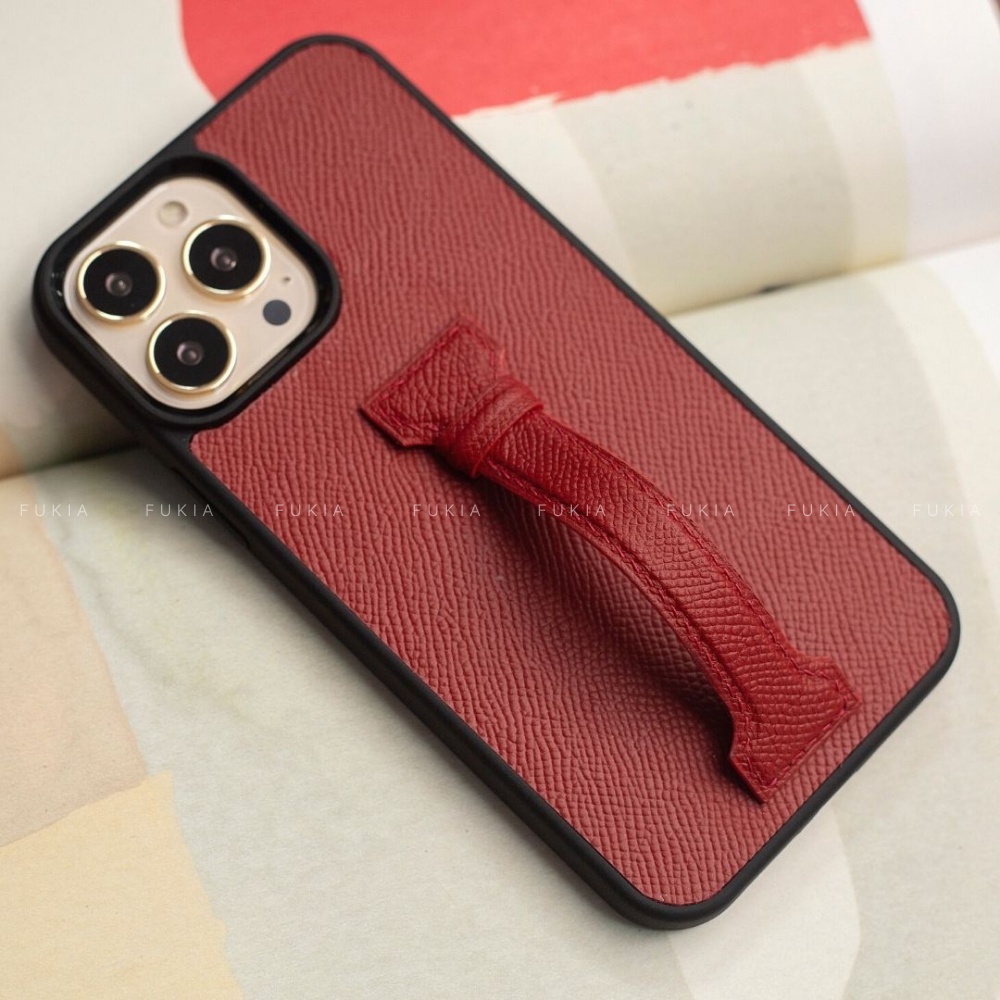Ốp da thủ công viền đen Epsom Hand Strap cho IPhone 14/14Plus/14Pro/14Promax/13/13Pro/13Promax/12/12Pro/12Promax ODTC146