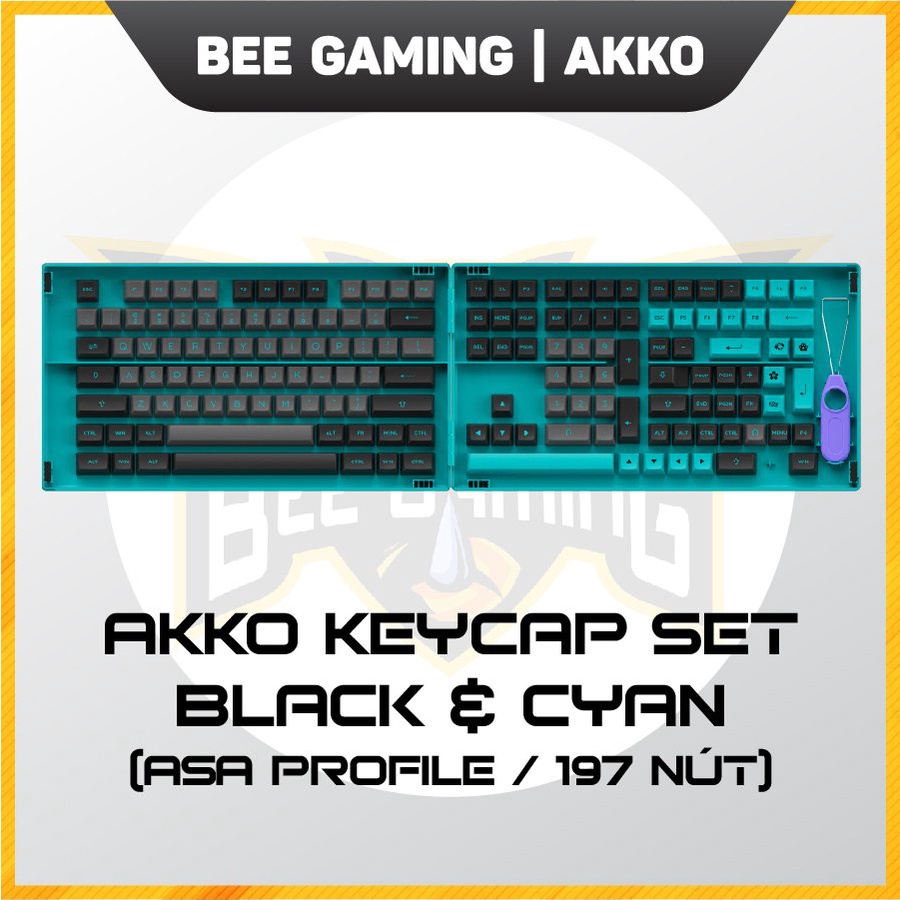 Bộ Keycap AKKO Black & Cyan | Chất liệu PBT Double Shot | ASA Profile | 197 nút
