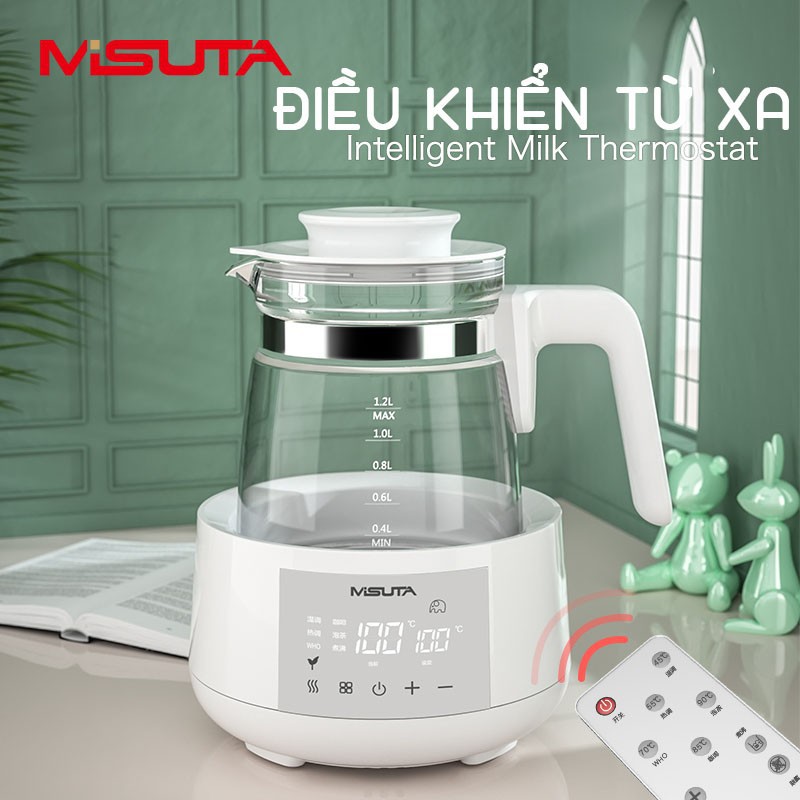 Máy đun sôi hâm nước pha sữa Misuta thông minh MST1200ml [Khử Clo, sôi siêu tốc, giữ nhiệt 24h, điều khiển từ xa]