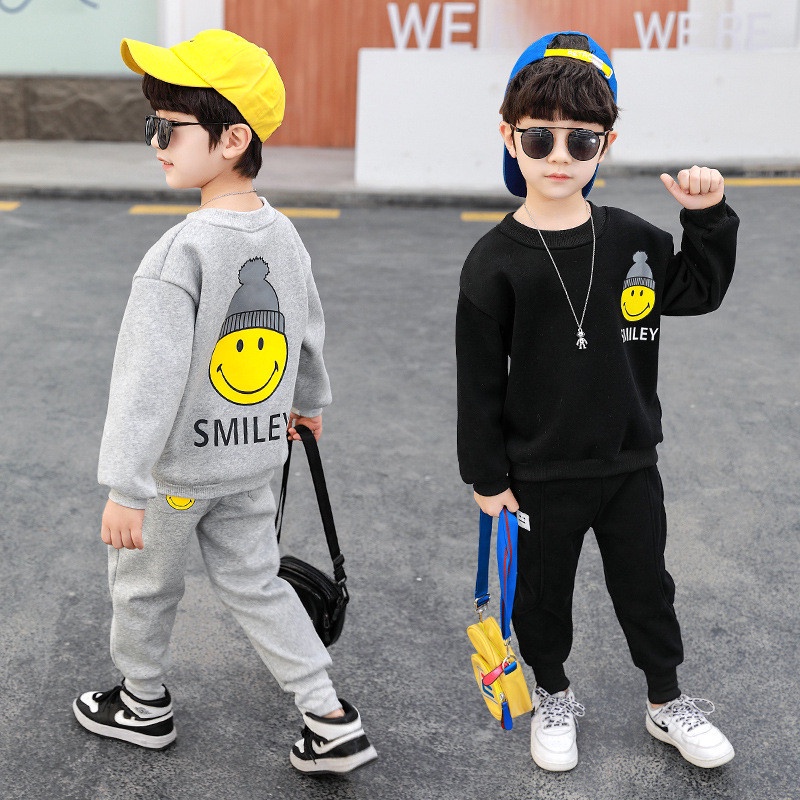 Bộ quần áo thu đông bé trai 11-45kg, set thu đông bé trai 4-14 tuổi SMILE dễ thương, vải nỉ dày dặn, hàng may kĩ.SMILE55