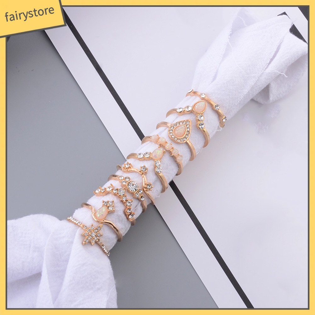 Set 10 Nhẫn Đeo Đốt Ngón Tay Đính Đá Opal Nhân Tạo Thời Trang