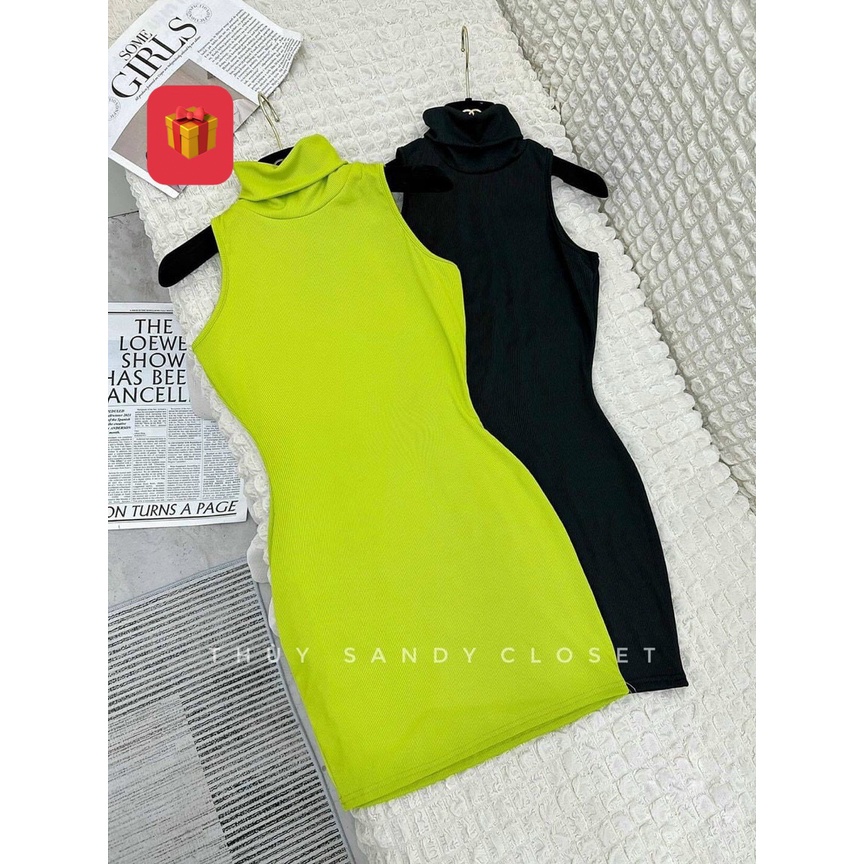 Đầm 3 lỗ cổ lọ dáng ngắn trơn ôm body cực xinh , chất thun gân mềm mịn