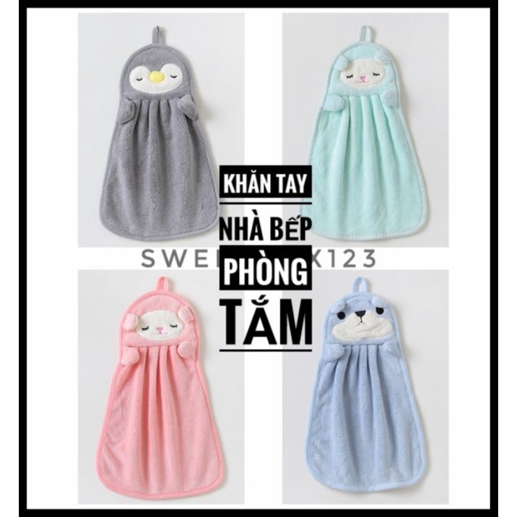 Khăn Lau Tay Nhà Bếp Phòng Tắm Thấm Hút Cao Có Móc Treo Tông Pastel Dễ Thương Hình Cute - Khăn Lau Bát Đĩa Treo Tường