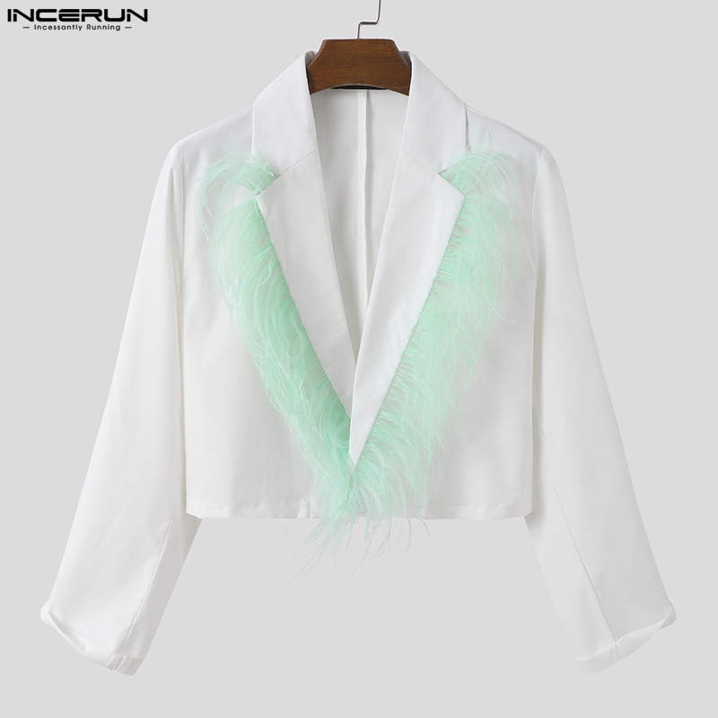 Áo khoác dáng ngắn INCERUN tay dài cổ chữ V thời trang cá tính cho nam