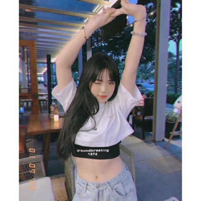 Áo Croptop nữ GROUNDBREAKING, Set 2 áo trong và ngoài phong cách Ulzzang Girl Hàn Quốc.