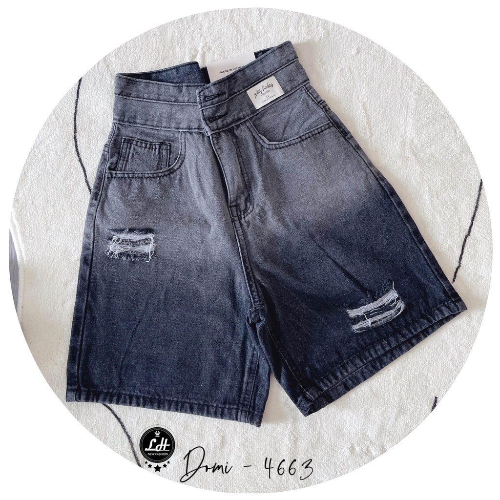 Quần jean ngố rách đùi loang hai màu lưng cao có tag siêu cưng Lê Huy Fashion MS 4662