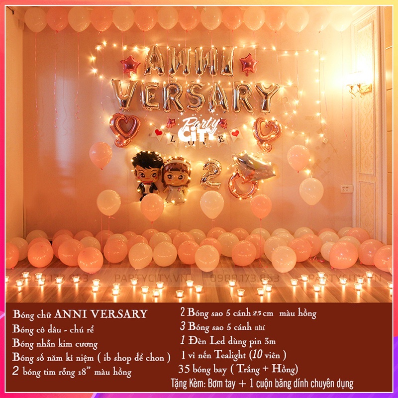 Set Trang Trí Kỷ Niệm Ngày Cưới Happy Anniversary HA-005 trang trí ngày kỷ niệm, tỏ tình, cầu hôn