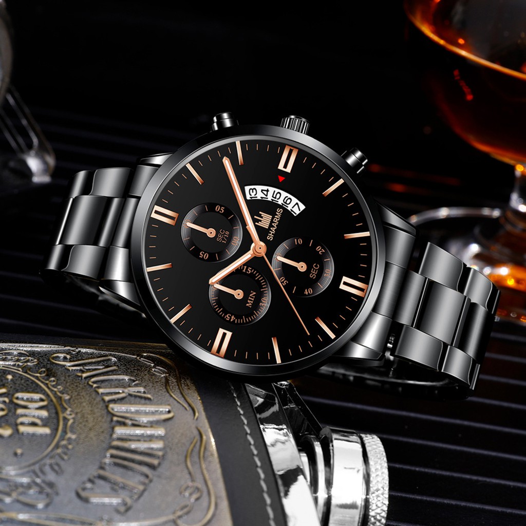 SHAARMS Đồng Hồ Kim Có Hiển Thị Ngày Thiết Kế Đơn Giản Cho Nam