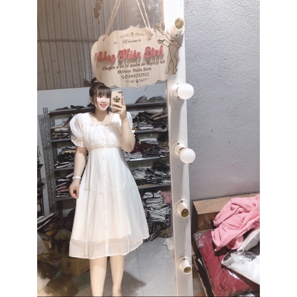 BIGSIZE 60-95kg By TB)ĐẦM TRẮNG XẾP LI NGỰC BIGSIZE THIÊN BÌNH