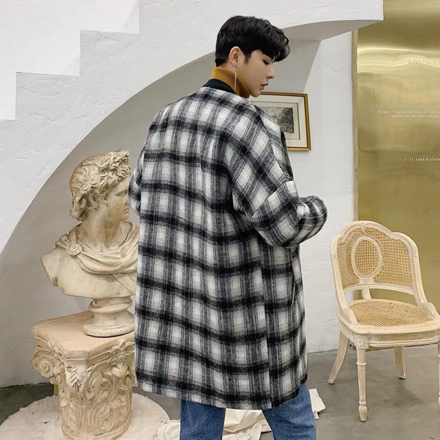 &lt;&lt;Có sẵn&gt;&gt; Áo dạ nam mùa đông tay dài hoạ tiết kiểu caro logo phong cách Hàn Quốc cho nam nữ unisex