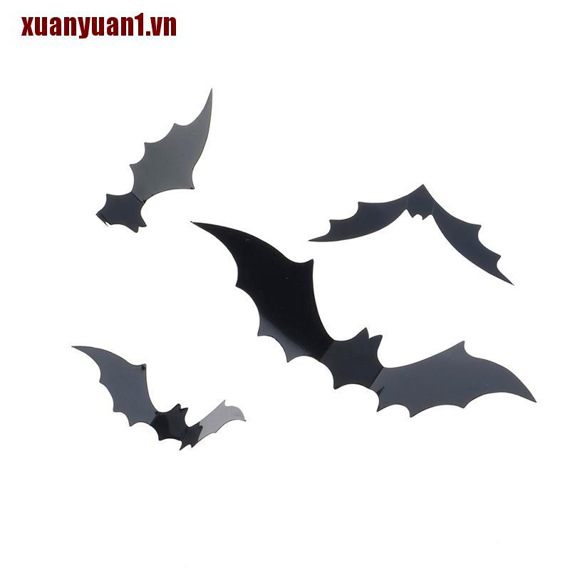 Set 12 miếng dán tường DIY hình dơi 3D màu đẹn bằng PVC