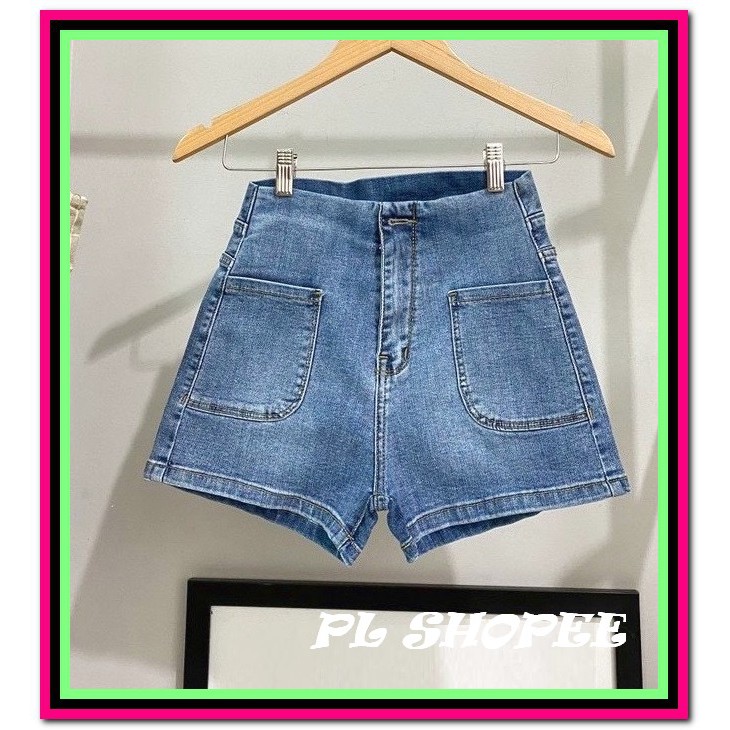 QUẦN short jean nữ PHỐI HAI TÚI BẦU xanh nhạt -1dd19