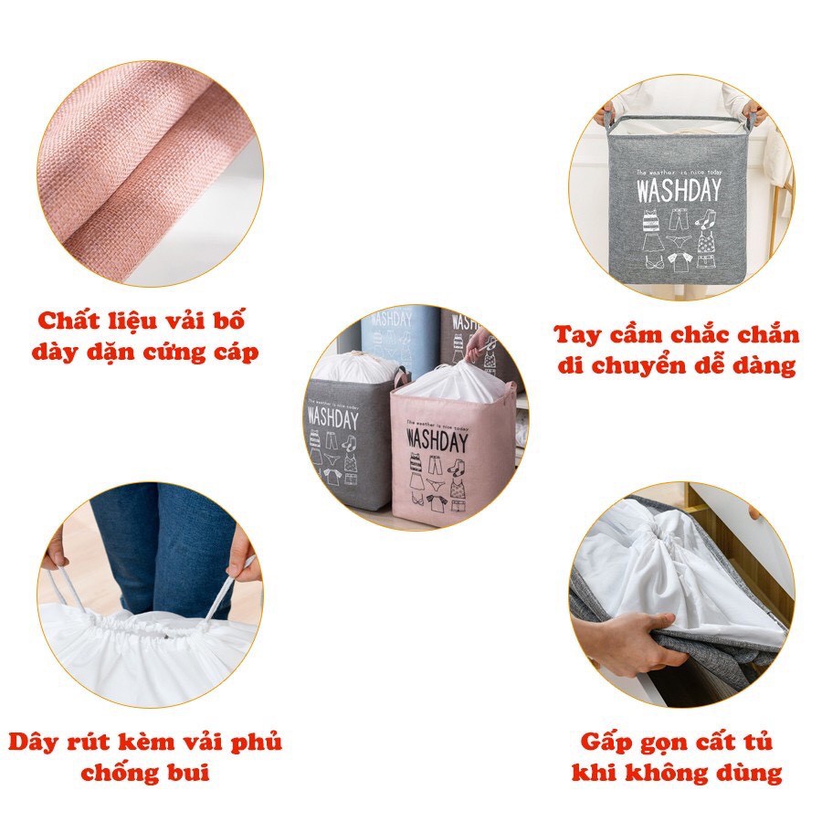 Túi Đựng Chăn Màn Quần Áo Bằng Vải WASHDAY 75L Đựng Chăn Màn Quần Áo Dáng Vuông Có Thể Gấp Gọn Tiện Lợi 88307