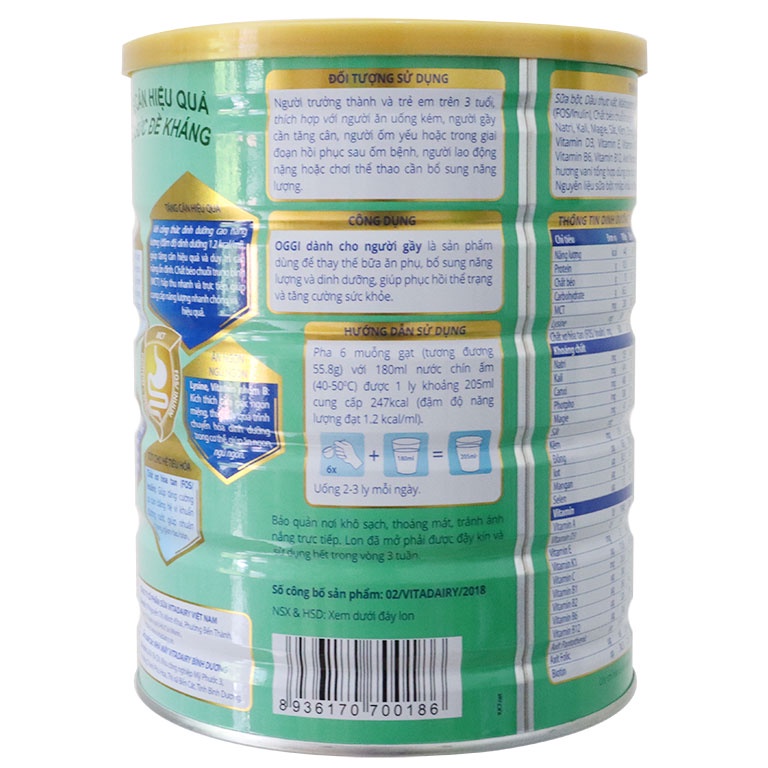 Sữa VitaDairy OGGI Tăng cân cho người gầy 900g