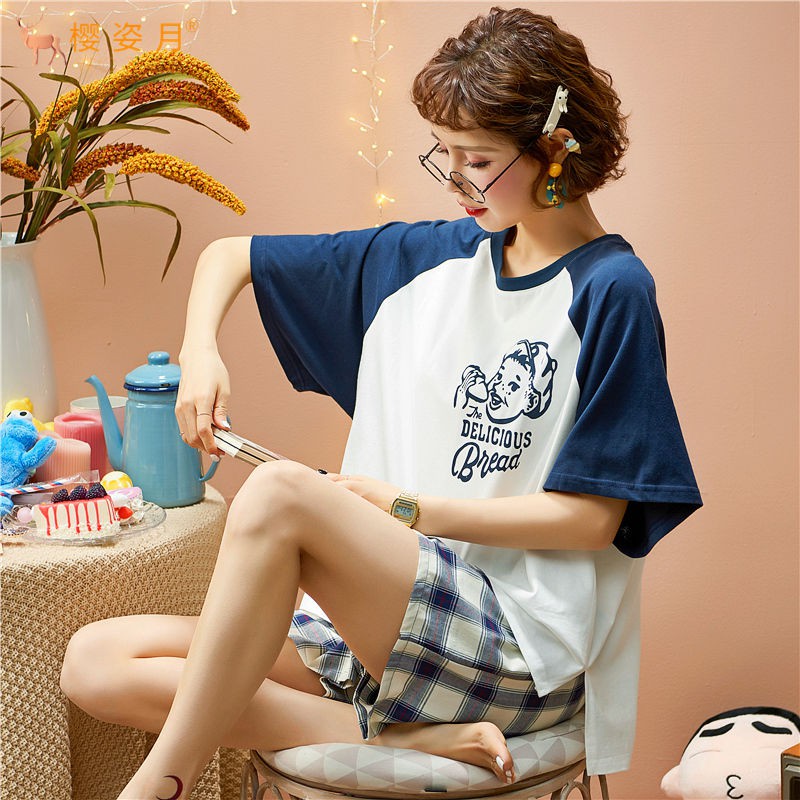 Set Đồ Bộ Ngắn Vải Cotton Phong Cách Hàn Quốc Cho Nữ