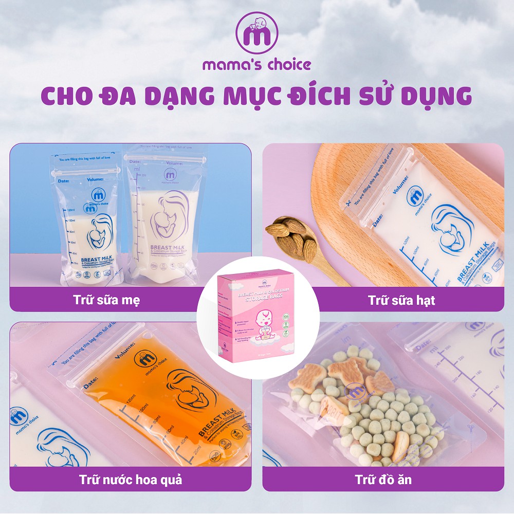 Túi trữ sữa Mama's Choice loại 120ml và 250ml (Hộp 30 túi) | Chất liệu cao cấp, Kiểm định an toàn bởi Bureau Veritas