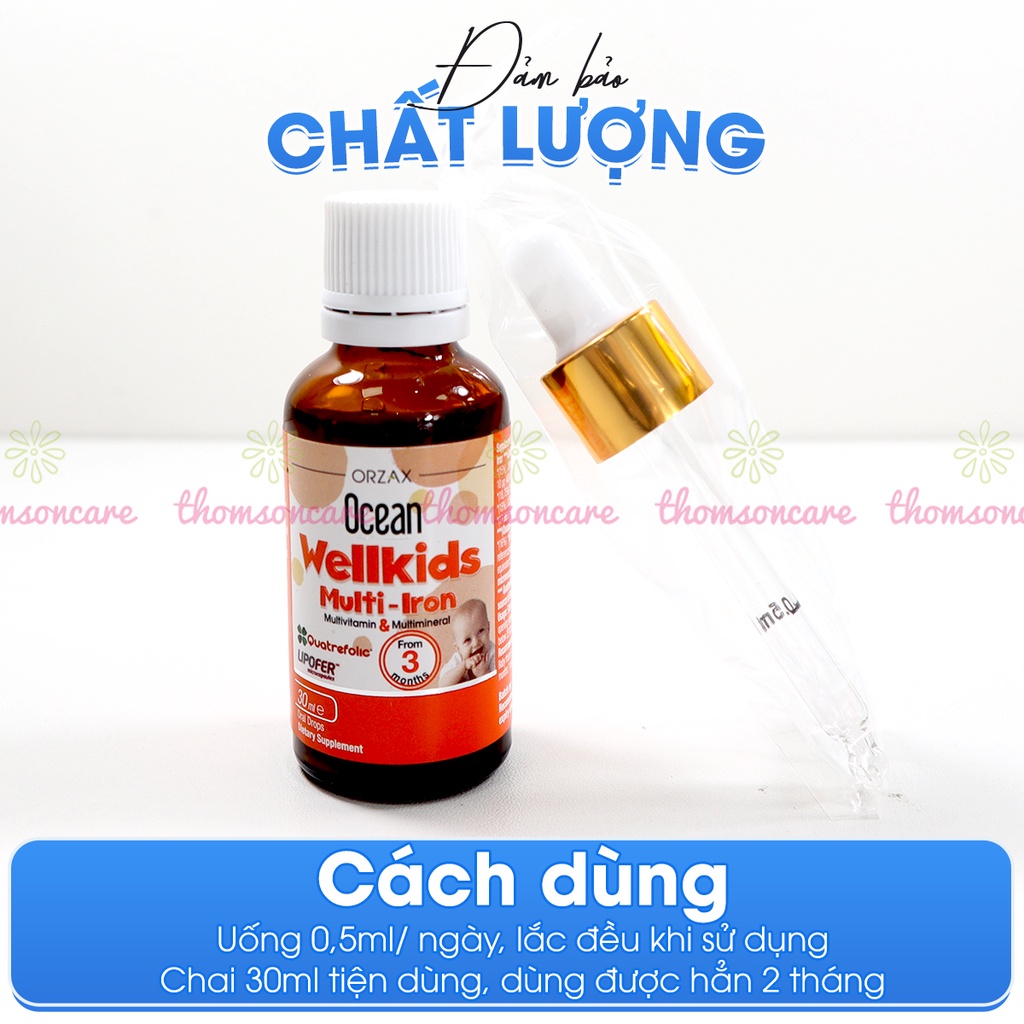 Bổ sung Sắt cho bé Ocean Wellkids Iron và vitamin tổng hợp tăng cường hệ miễn dịch trẻ nhỏ - Chai 30ml