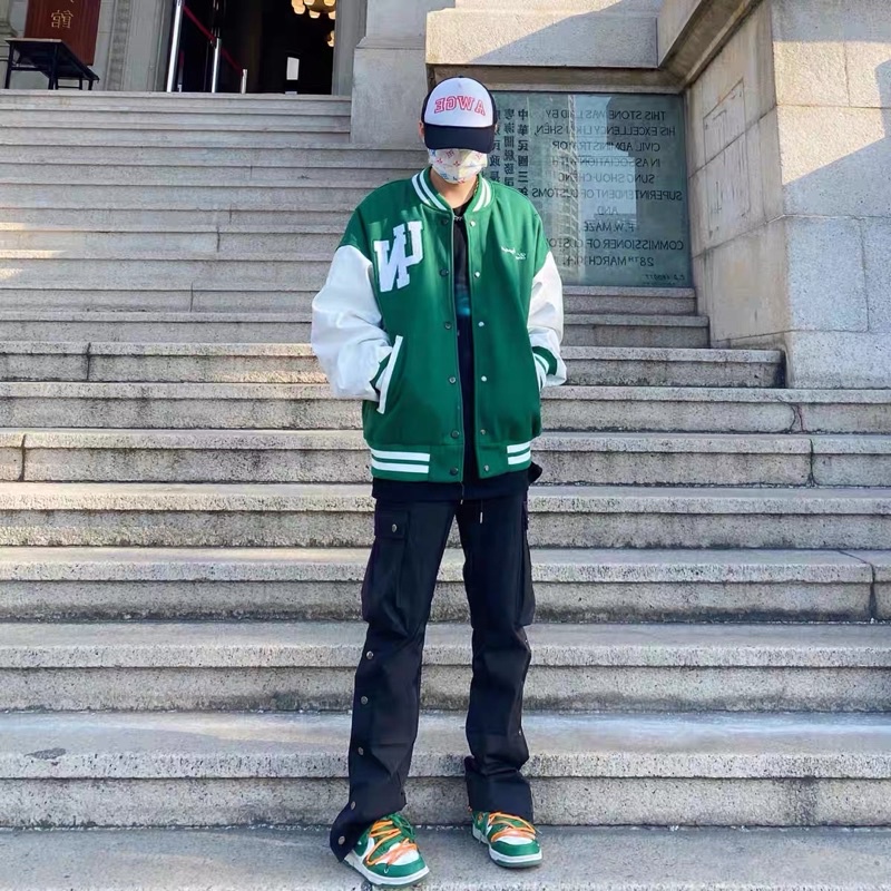 Varsity xanh rêu dạ bông UN