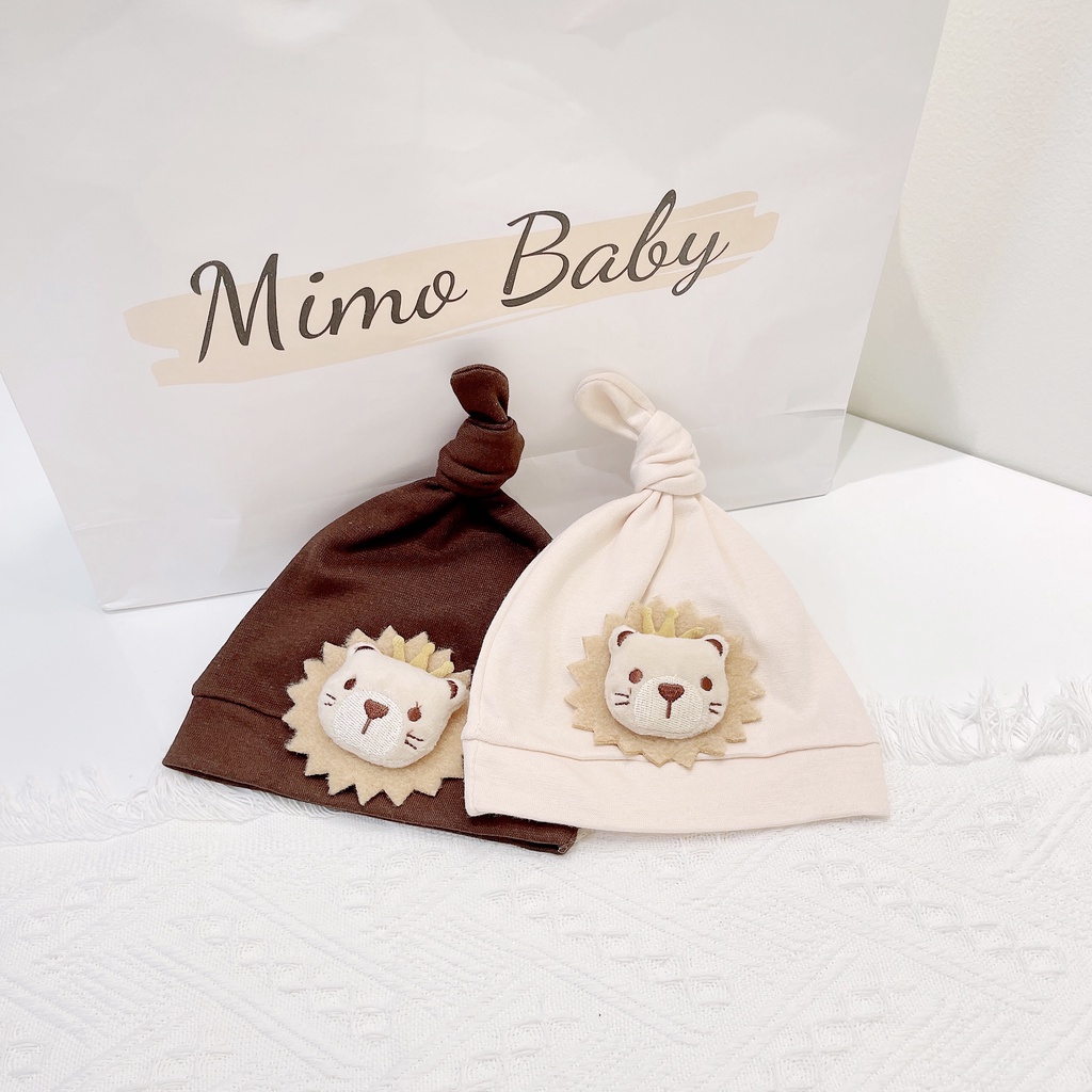 Mũ cotton thắt nút hình sư tử, hình hổ đáng yêu cho bé sơ sinh 5-9kg Mimo baby MD27